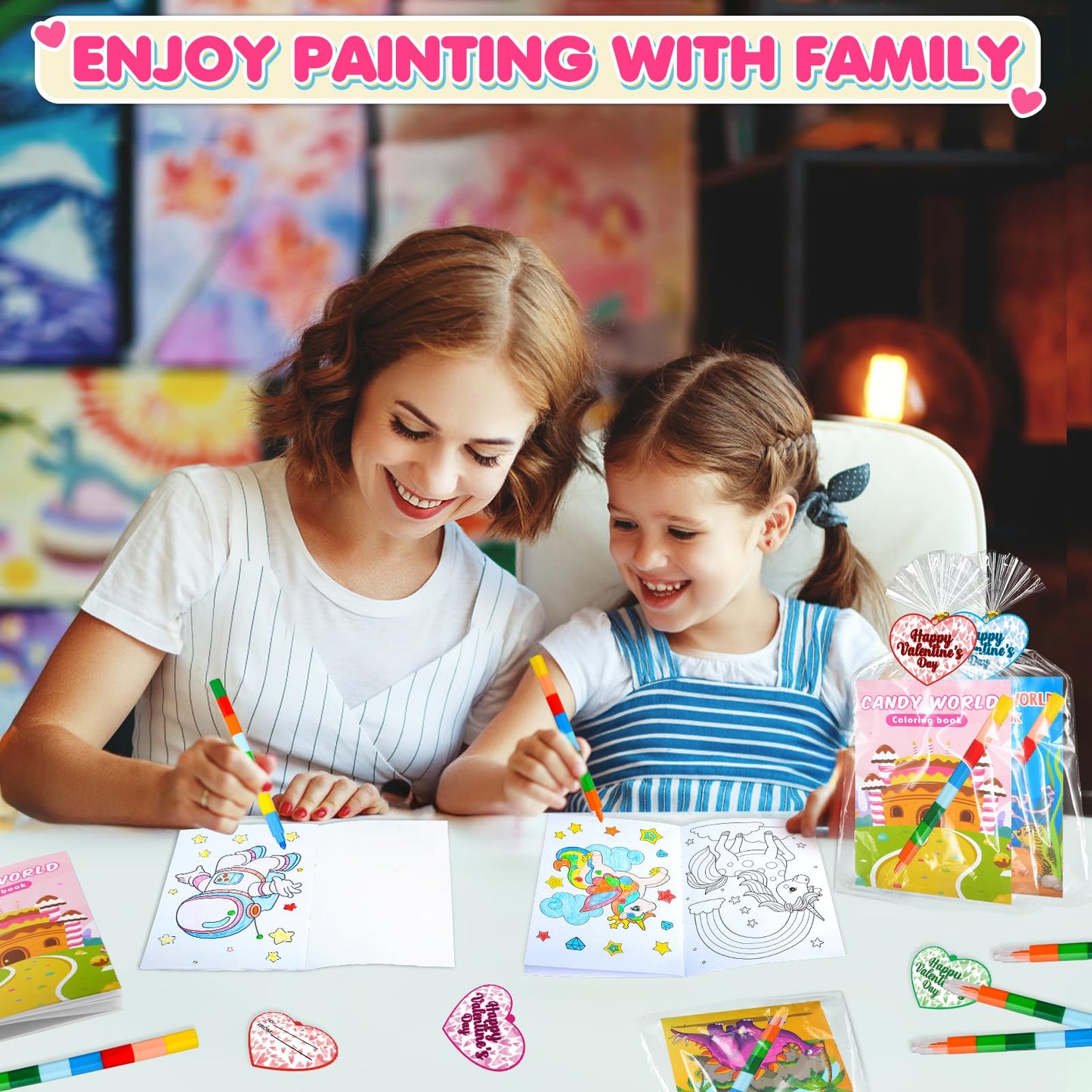 digi Valentines Day Gifts for Kids, 24 Pack Coloring Books for Kids with Colorful Valentines Day Cards, Classroom Exchange Party