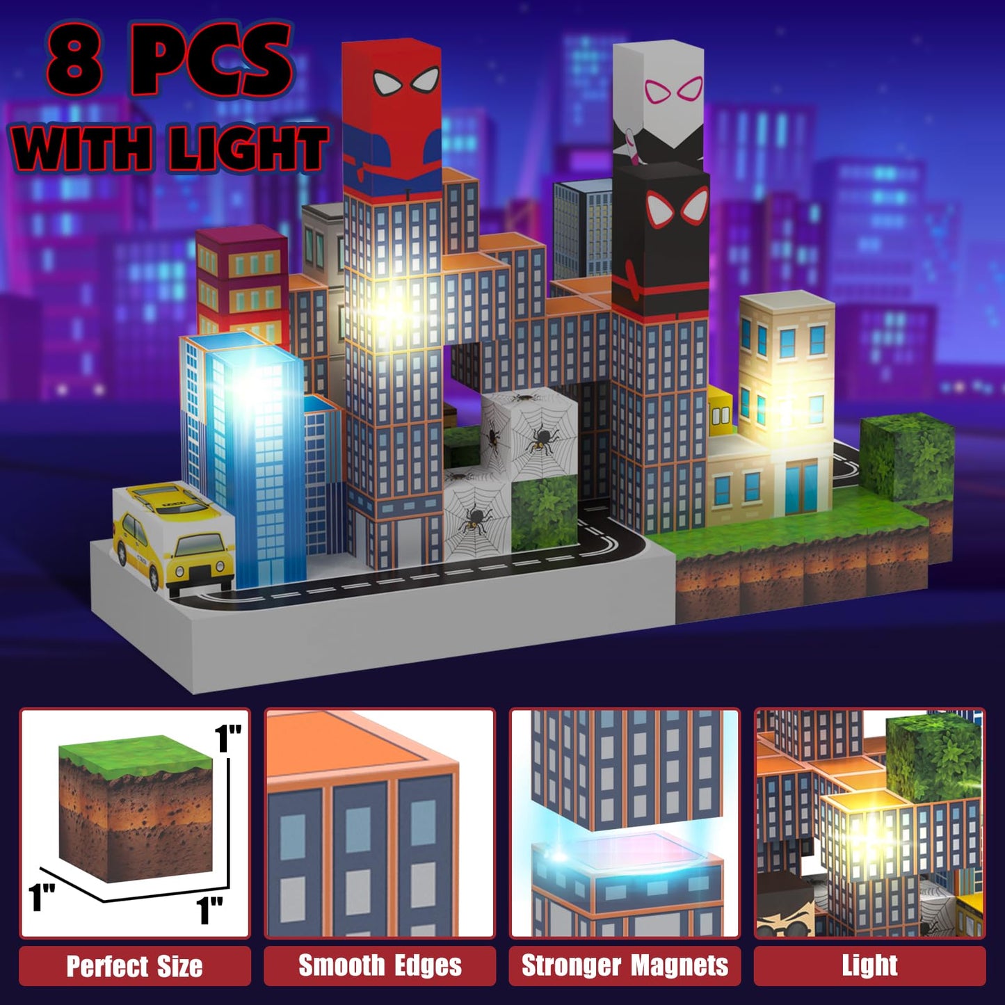 YUNGOWN Magnetic Blocks Building Toys Set, Spider Toys Light Up Magnetic Building Blocks for Boys Girls Ages 3+, Magnet Cubes ST