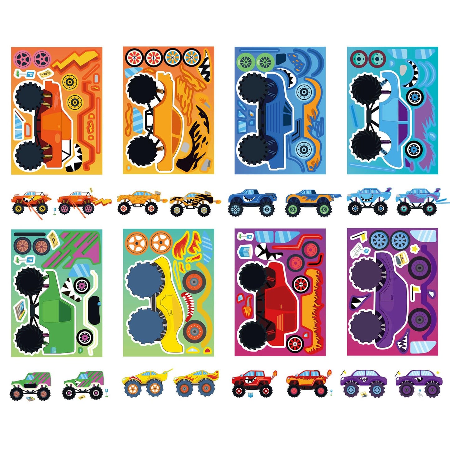 24 Sheets Monster Truck Sticker, Monster Truck Party Favor, Monster Truck Make Your Own Stickers Cartoon Truck Car Make-A-Face S
