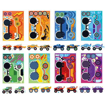 24 Sheets Monster Truck Sticker, Monster Truck Party Favor, Monster Truck Make Your Own Stickers Cartoon Truck Car Make-A-Face S