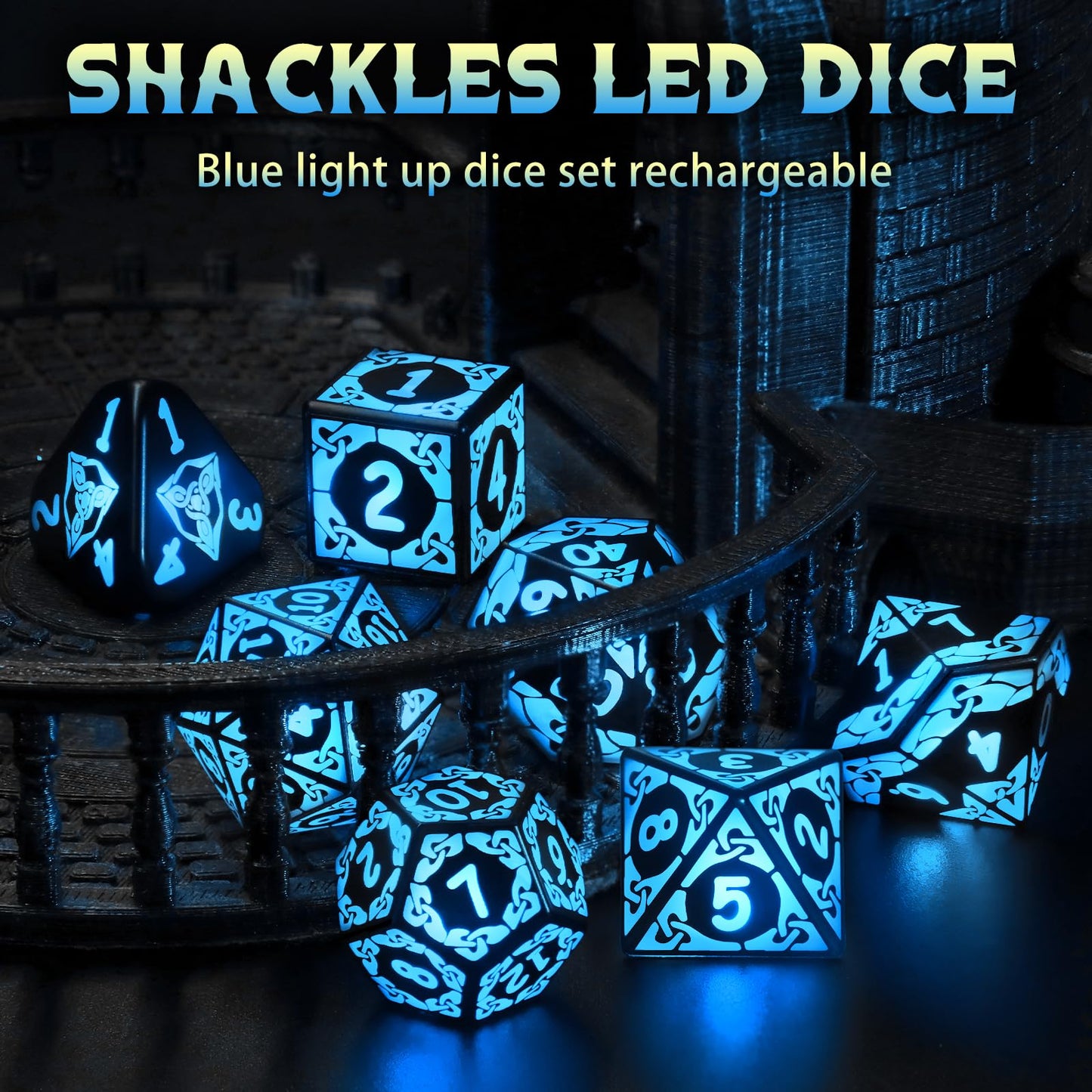 Wireless Charging LED Dice, DND Dice Rechargeable with Charging Box, ZHOORQI 7 PCS Light up Dices for Dungeons and Dragons RPG (
