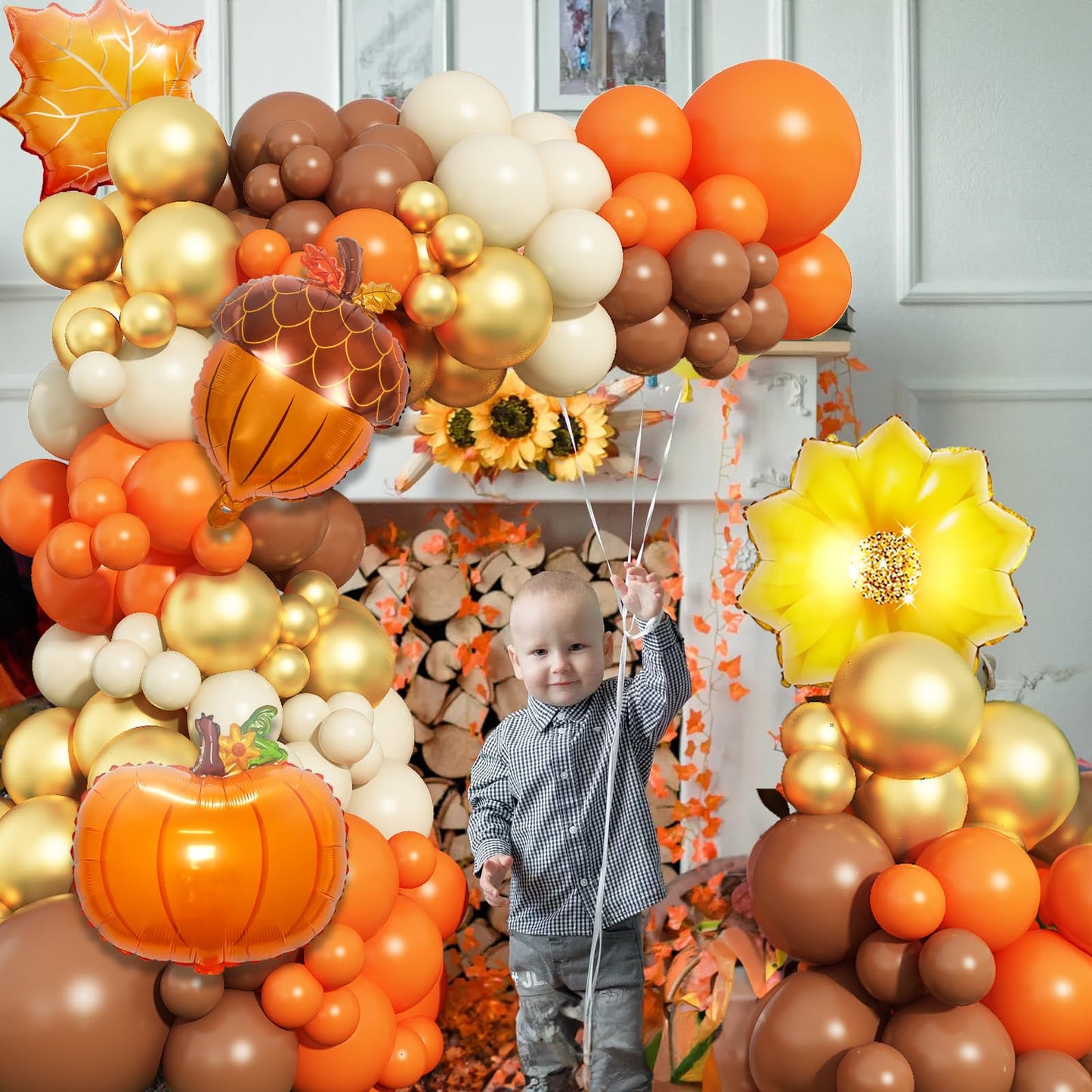 Fall Party Decoration Balloon Arch Kit, Orange Burgundy Brown Beige White Balloons With Maple Leaves Pumpkin Foil Balloons Garla