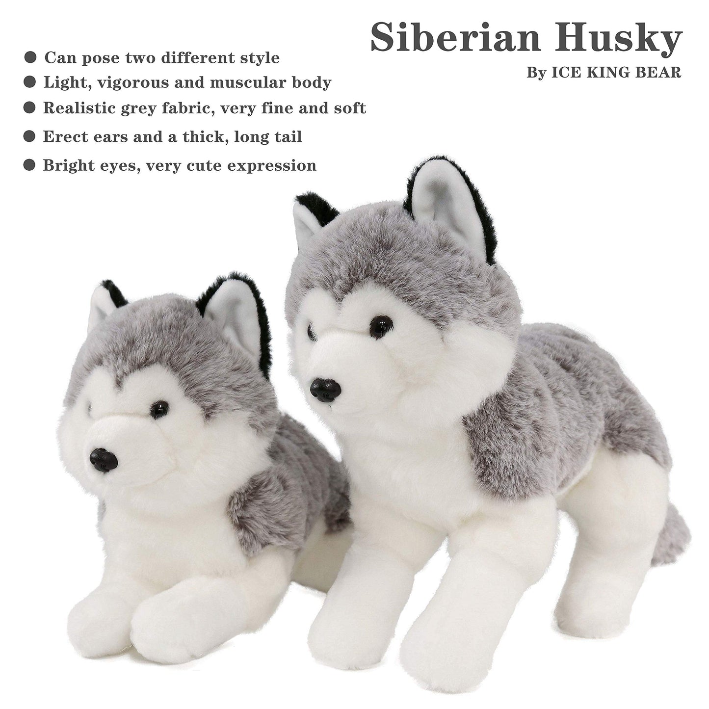 Ice King Bear Lifelike Siberian Husky Stuffed Animal - Plush Toy - 13 Inches Length (Original)