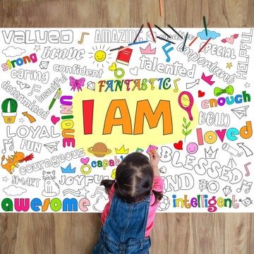 Naozinebi Positive Affirmations Coloring Poster For Kids Giant Coloring Poster Large Positive Coloring Tablecloth Jumbo Coloring
