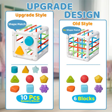 Likee Toddler Montessori Toys For 1+ Years Old Boy Girl Birthday Gift, Baby Infant Toys With 10Pcs Sensory Blocks Shape Sorter, Colorful 1 2 3 Year Learning & Fine Motor Skills Toys For 18+ Months