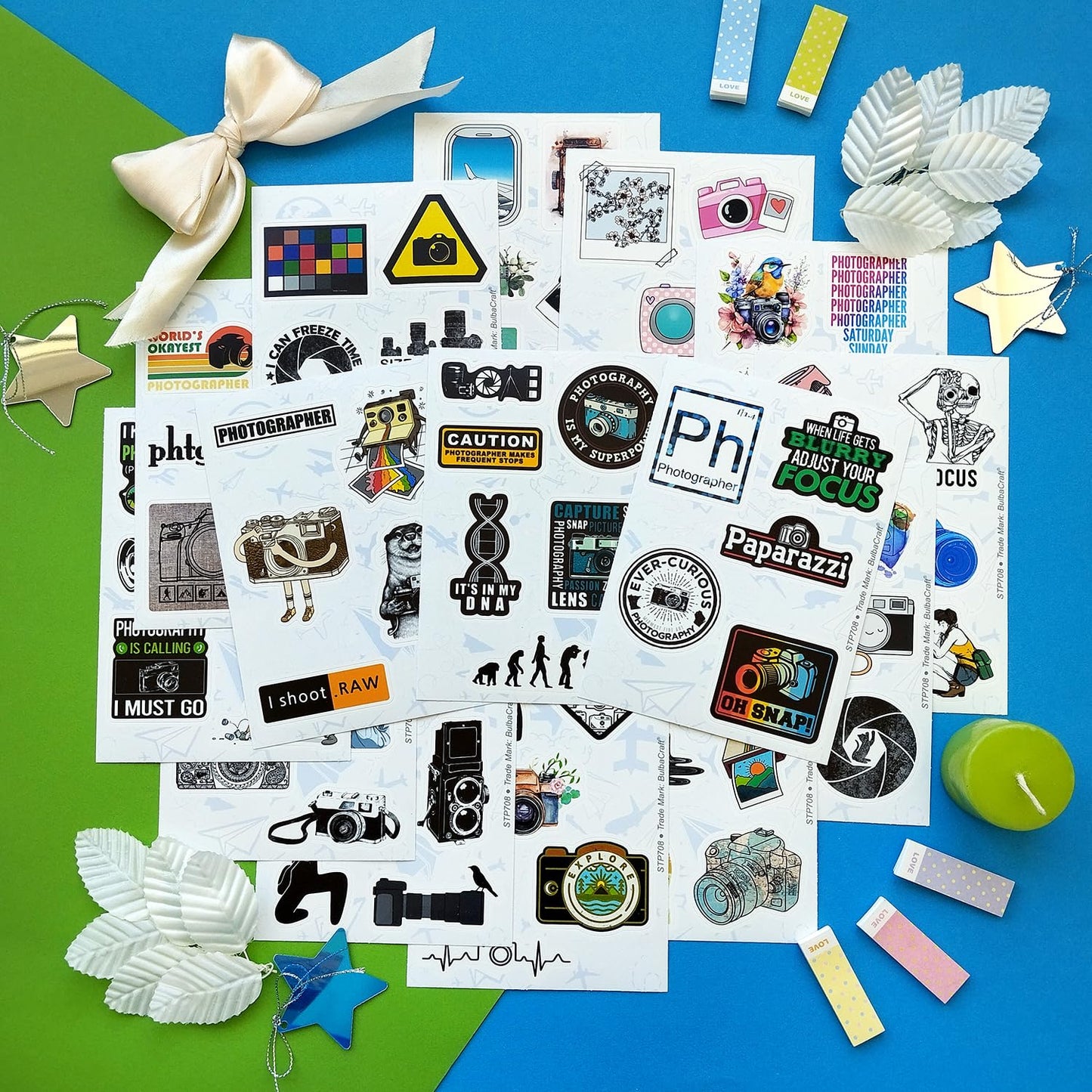 Bulbacraft 100Pcs Photography Stickers, Camera Stickers For Water Bottles, Laptop, Scrapbooking, Planners - Photographer Gifts W