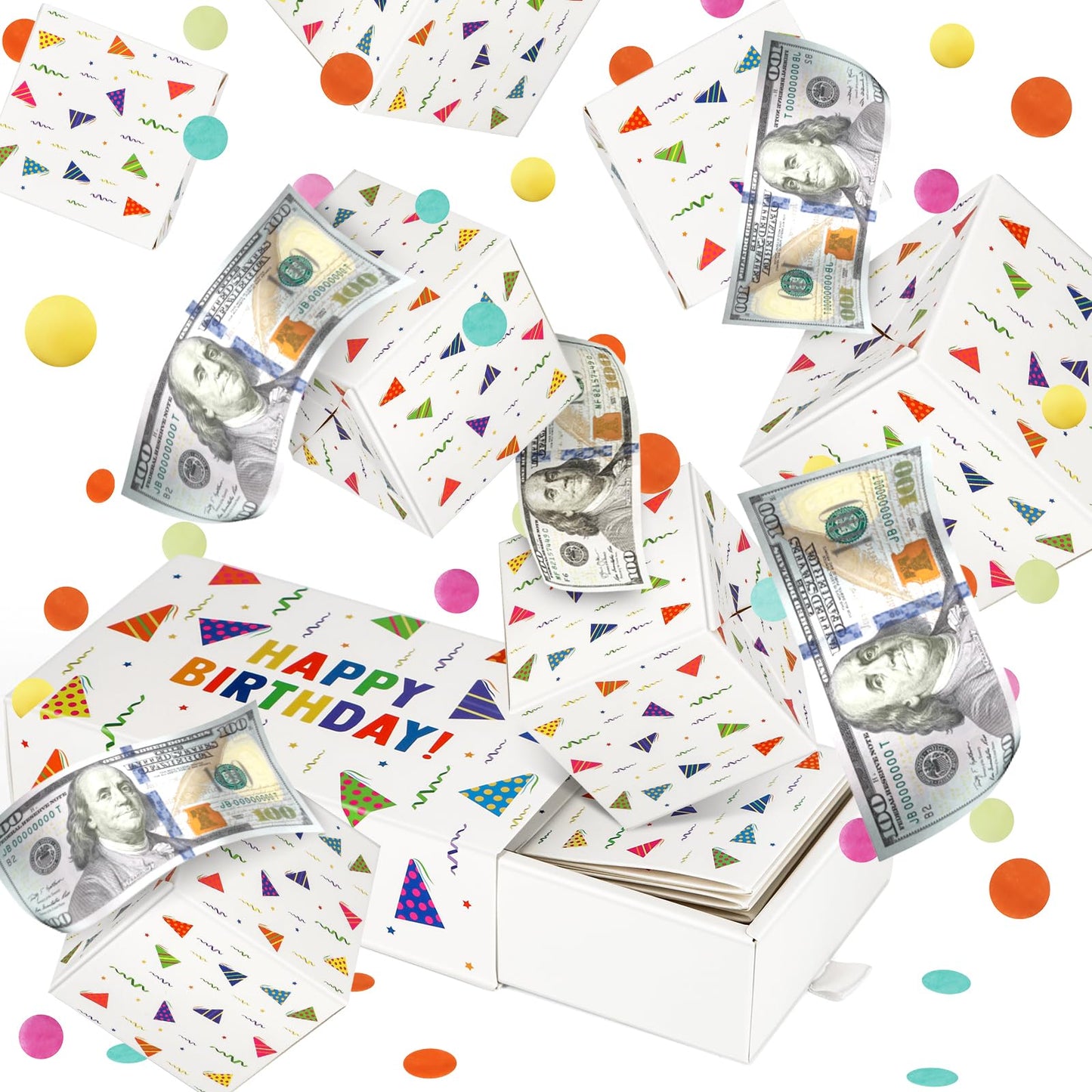 Wenmthg Happy Birthday Surprise Gift Box Explosion For Money - Money Gift Box Explosion With Confetti - Pop Out Folding Bounce E