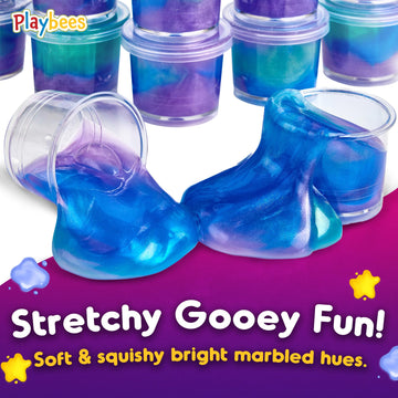 Playbees Mini Galaxy Slime 24 Pack Marbled Unicorn Slime Party Favors Safe For Girls Boys Stretchy & Non-Sticky Super Soft Sludg