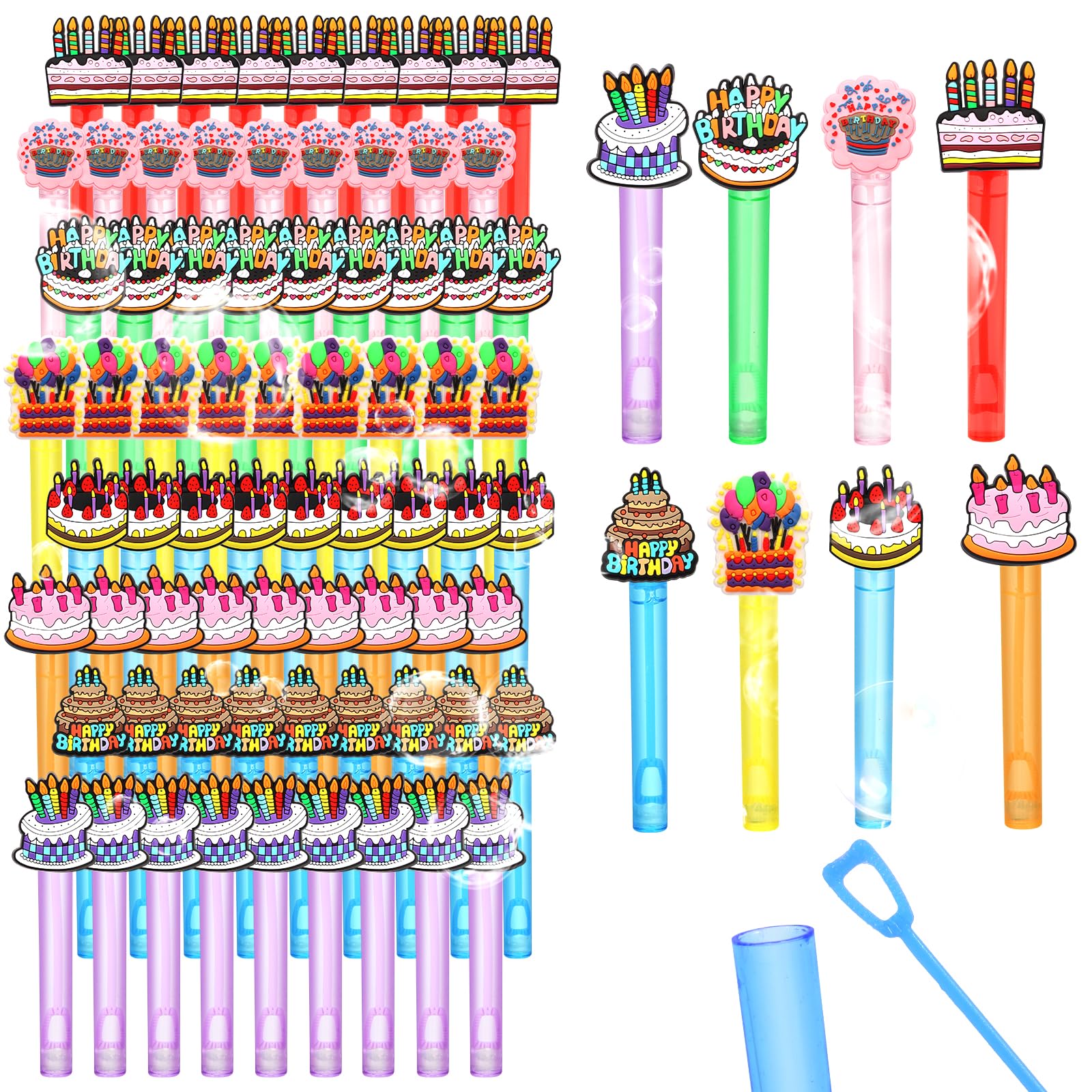 48 Pieces Mini Birthday Bubbles Wands Cake Bubbles Wands Birthday Party Favors Toys Birthday Party Decorations for Kids Adults G