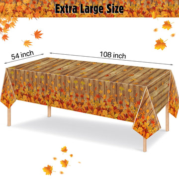 Tiamon 3 Pcs Fall Decoration Indoor Thanksgiving Fall Tablecloth Wood Grain Autumn Leave Party Table Cover Autumn Harvest Tablec
