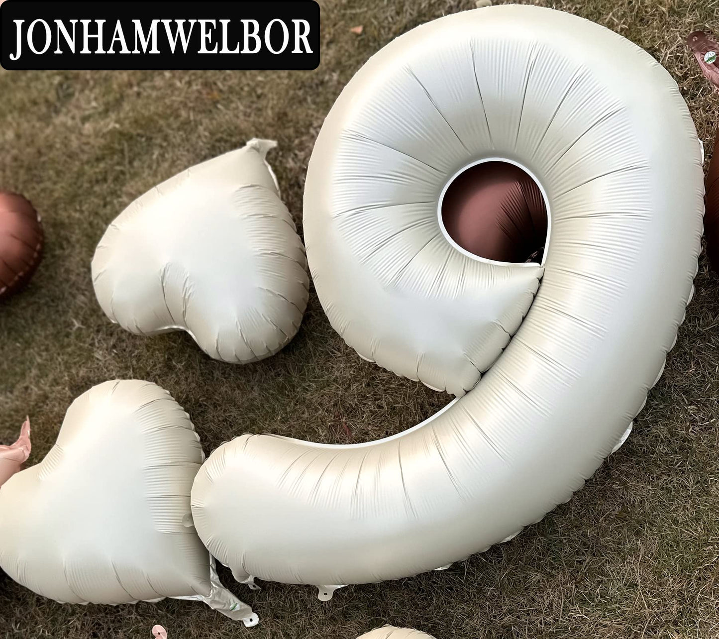 Jonhamwelbor 40 Inch Number 9 Balloon Cream White Large Size Foil Helium Number Balloon With Big Heart Balloons For Girl And Boy
