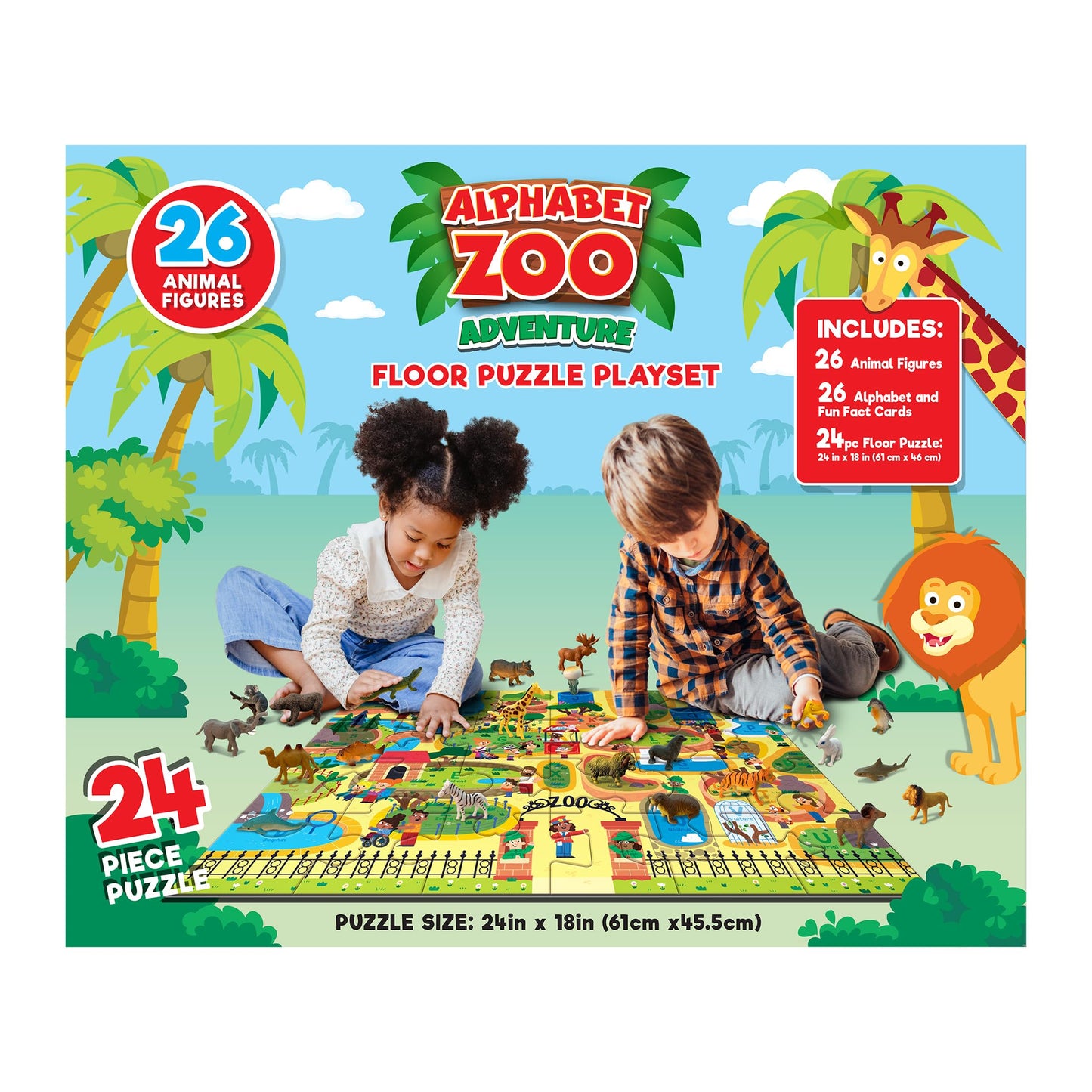 RoseArt Kids Floor Puzzle Playset - Alphabet Zoo Adventure - 24 Piece Jigsaw Puzzle
