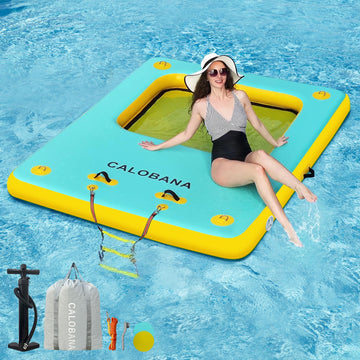 Calobana Inflatable Floating Dock, Lake Floats For Adults Floating Raft Water Platform With Detachable Ladder For Lake Boats Bea