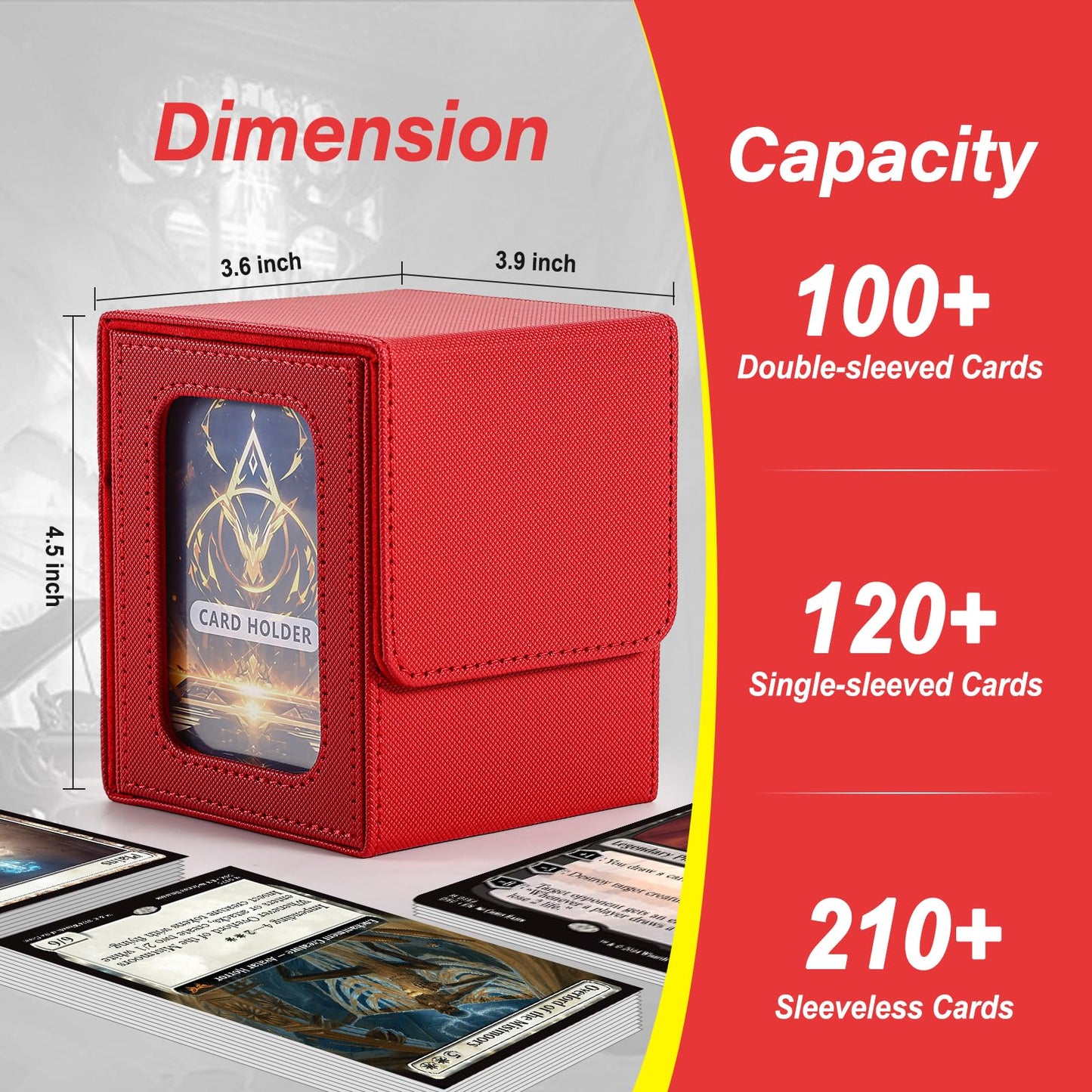 Mtg Deck Box, Double Display Window Deck Box Mtg, Commander Deck Box Fits 120+ Single Sleeved Cards, Pu Leather Magnetic Closure