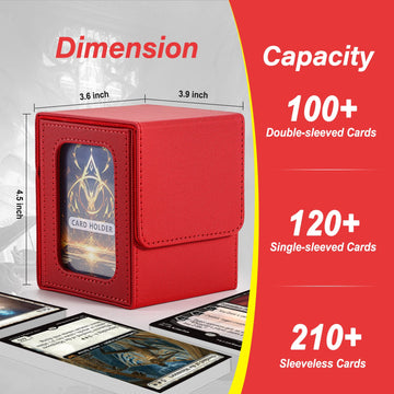 Mtg Deck Box, Double Display Window Deck Box Mtg, Commander Deck Box Fits 120+ Single Sleeved Cards, Pu Leather Magnetic Closure