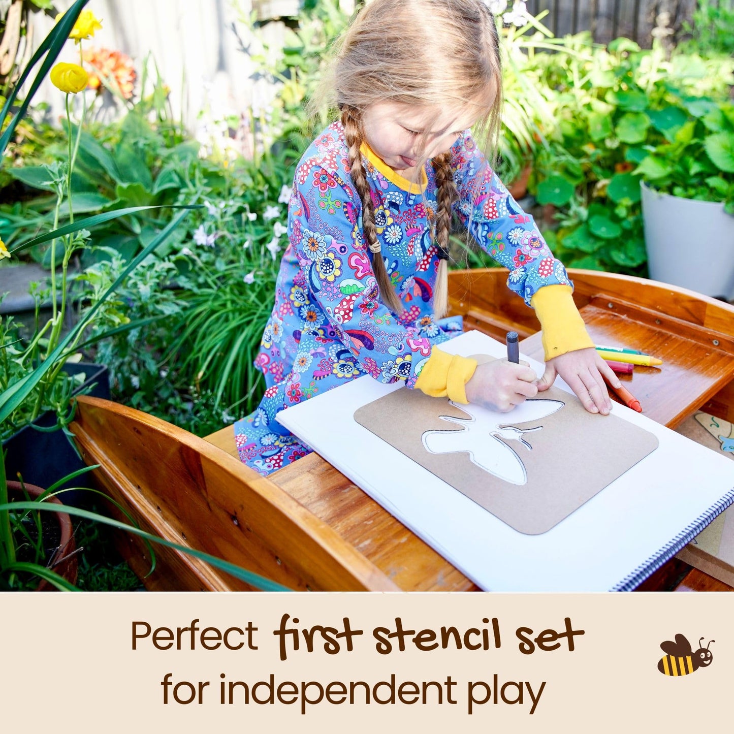 Honeysticks Kids Activity Set - 6 Large Stencils for Kids Plus Jumbo Non-Toxic Beeswax Crayons (8pk), Perfect First Stencils for