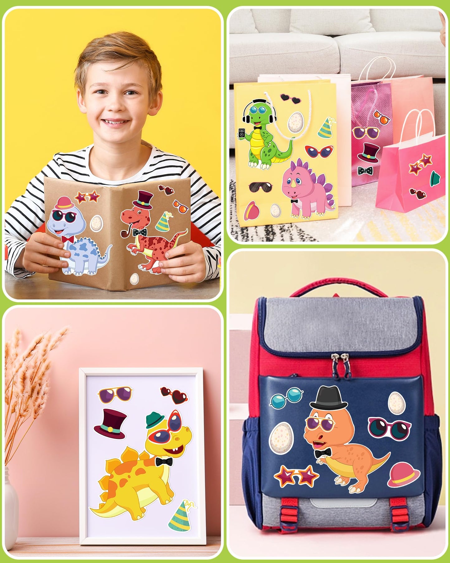 24 Pcs Make Your Own Dinosaur Sticker Sheets, Dinosaur Party Favors Face Stickers For Kids Boys Toddlers Crafts Activities Gift