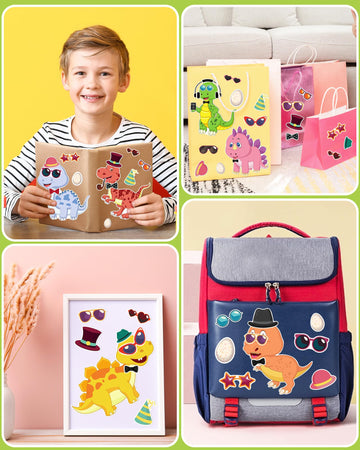 24 Pcs Make Your Own Dinosaur Sticker Sheets, Dinosaur Party Favors Face Stickers For Kids Boys Toddlers Crafts Activities Gift