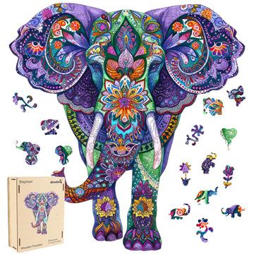 Qiuenisray Wooden Jigsaw Puzzles 500 Pieces-Elephant 17.6x18.5in Royal Wooden Puzzles for mature-themeds Unique Shape Animal mature-themed Puzzles Irregular Wood Puzzles Best Gift for mature-themeds and Kids Family Game
