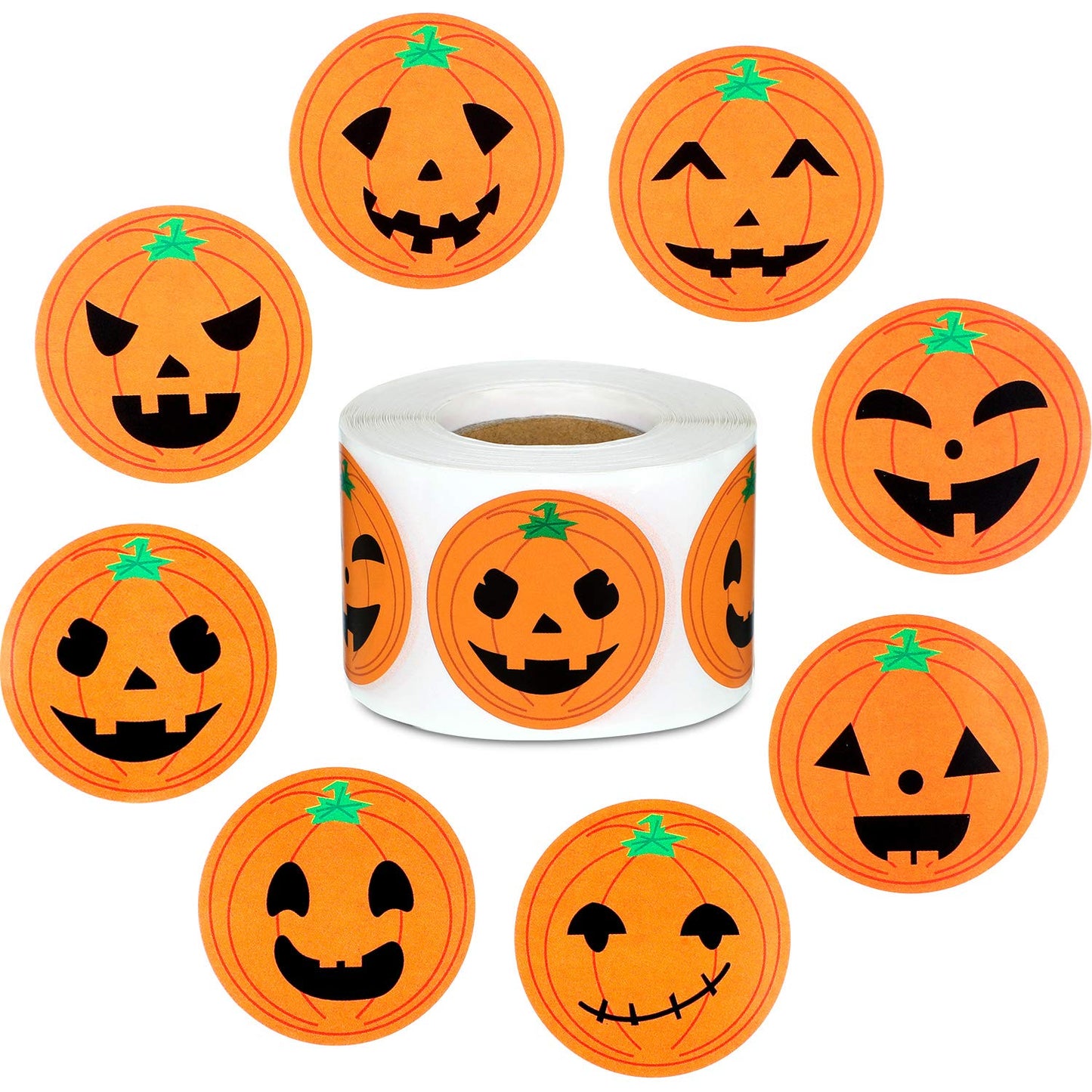 Outus 500 Pieces Pumpkin Stickers Halloween Roll Stickers Round Circle Face Stickers for Halloween Party Decoration