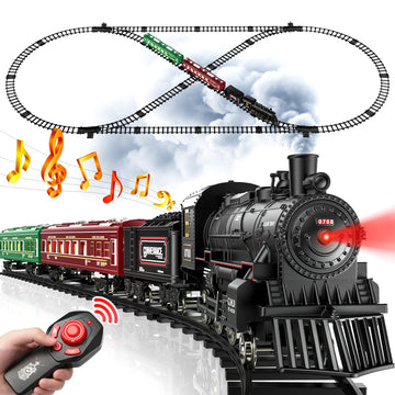 Hot Bee Train Set, Remote Control Train Toys With Luxury Track & Glowing Passenger Carriages, Metal Christmas Tree Train With Smoke, Light And Sound, Toy Train Set For 3 4 5 6 7+ Years Old Boys Gifts
