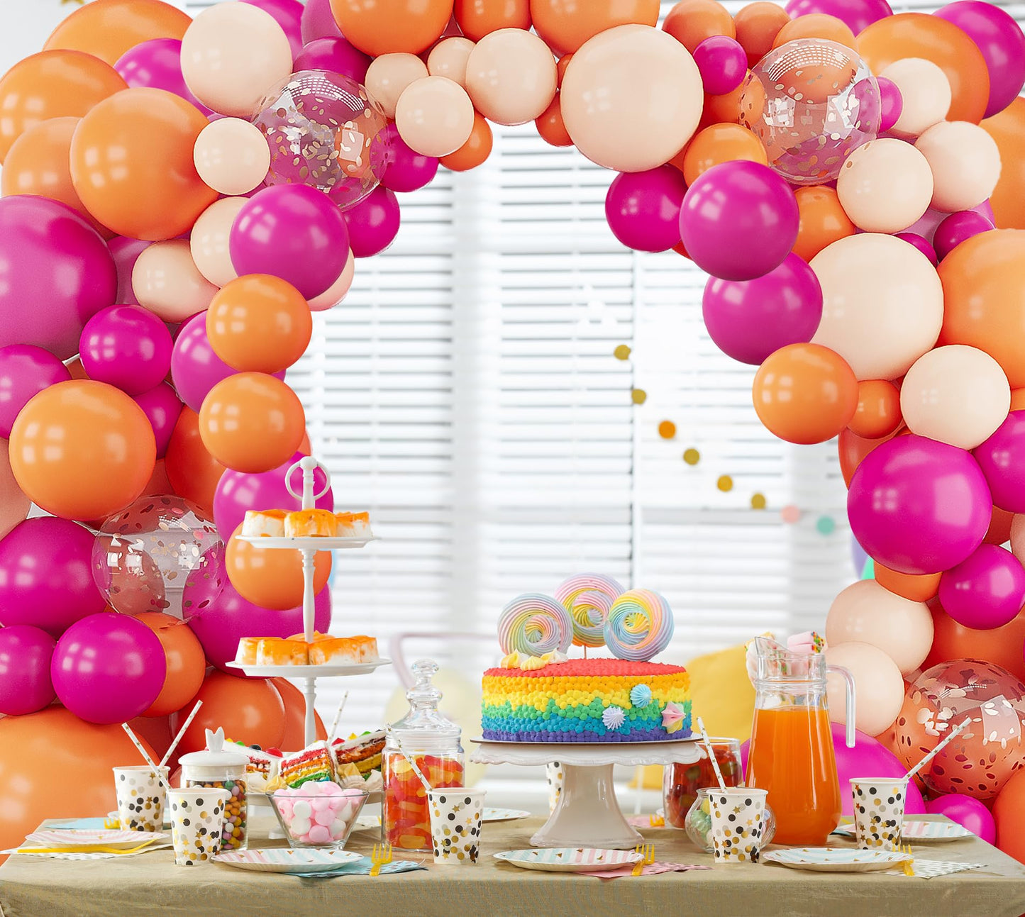 Orange Hot Pink Balloons Arch Garland Kit-148Pcs Orange Pink Balloon For Birthday Anniversary Baby Shower Engagement Wedding Ret