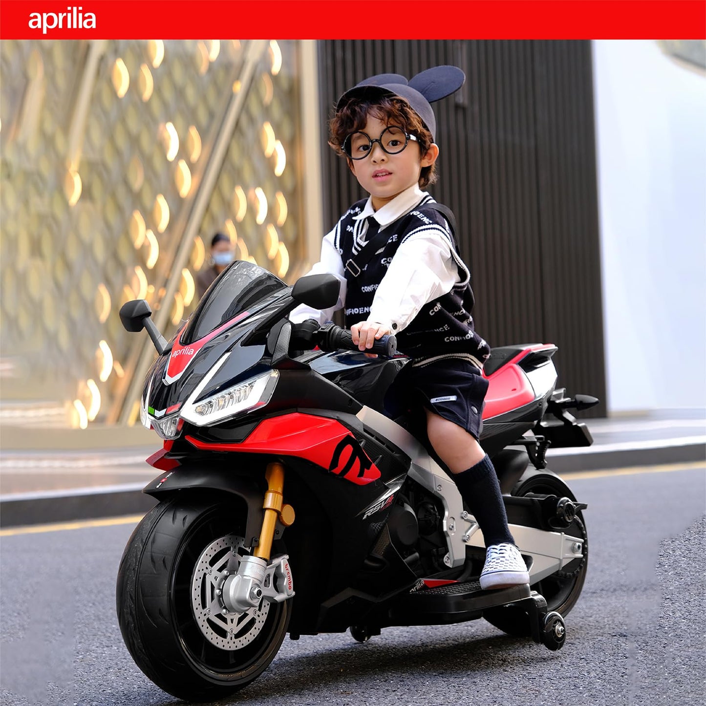 Tcaraiwen Aprilia Licensed 24V Kids Electric Motorcycle,Ride-On Motorcycle Speed Up To 10Mph With Side Wheels, Key Switch And Mp