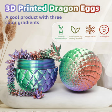 Flavery 3D Printed Dragon In Egg - Green Purple Copper - 5.1 Inch Tricolor Egg With Flexible Crystal Dragon Inside, Colorful Fid