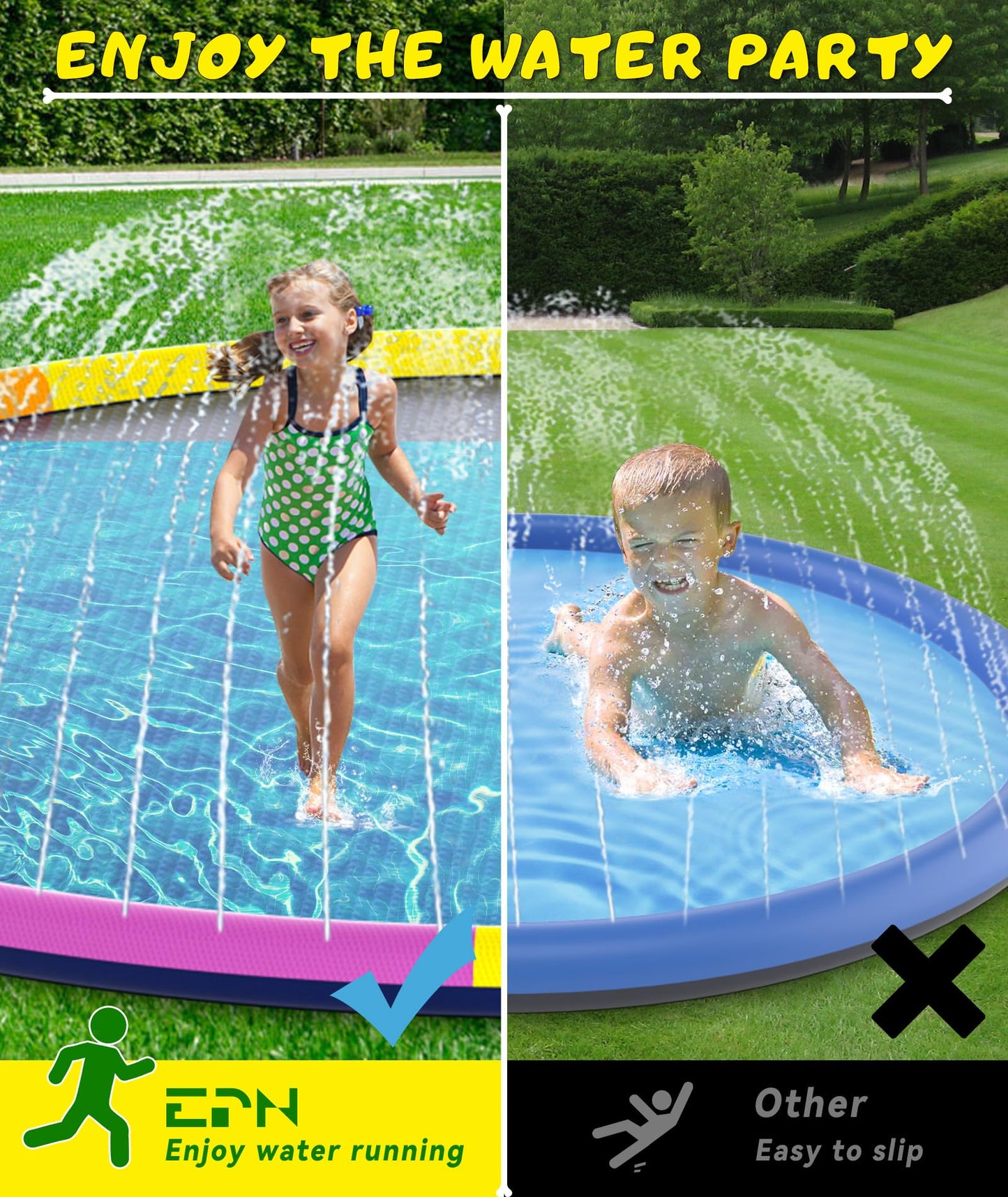 Epn Splash Pad, 16.4Ft Size Extra Large Sprinkler Play Mat For Dogs & Kids, Thicker Pool Summer Outdoor Water Toys Fountain Pad