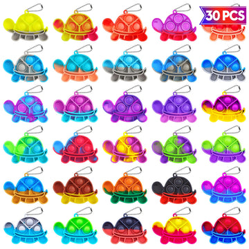 Pop Fidget Toys Bulk Its Kids Party Favors 30 Pcs Turtle Toys Mini Pop Keychain It Sensory Fidget Toy Pack Fidgets For Classroom Prizes For Kids Students Carnival Prizes Birthday Goodie Bag Stuffers
