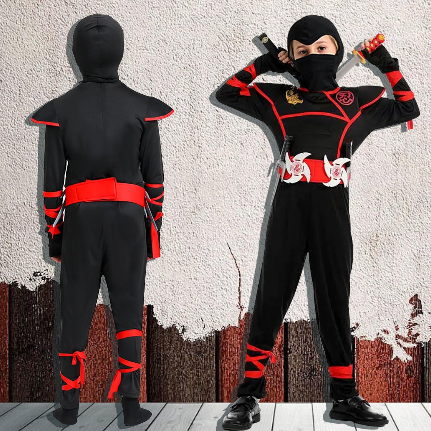 Skyllc Ninja Costume Kids, Boys Ninja Cosplay Set With Accessories - For Role Play Halloween Christmas Party Carnival,Size S