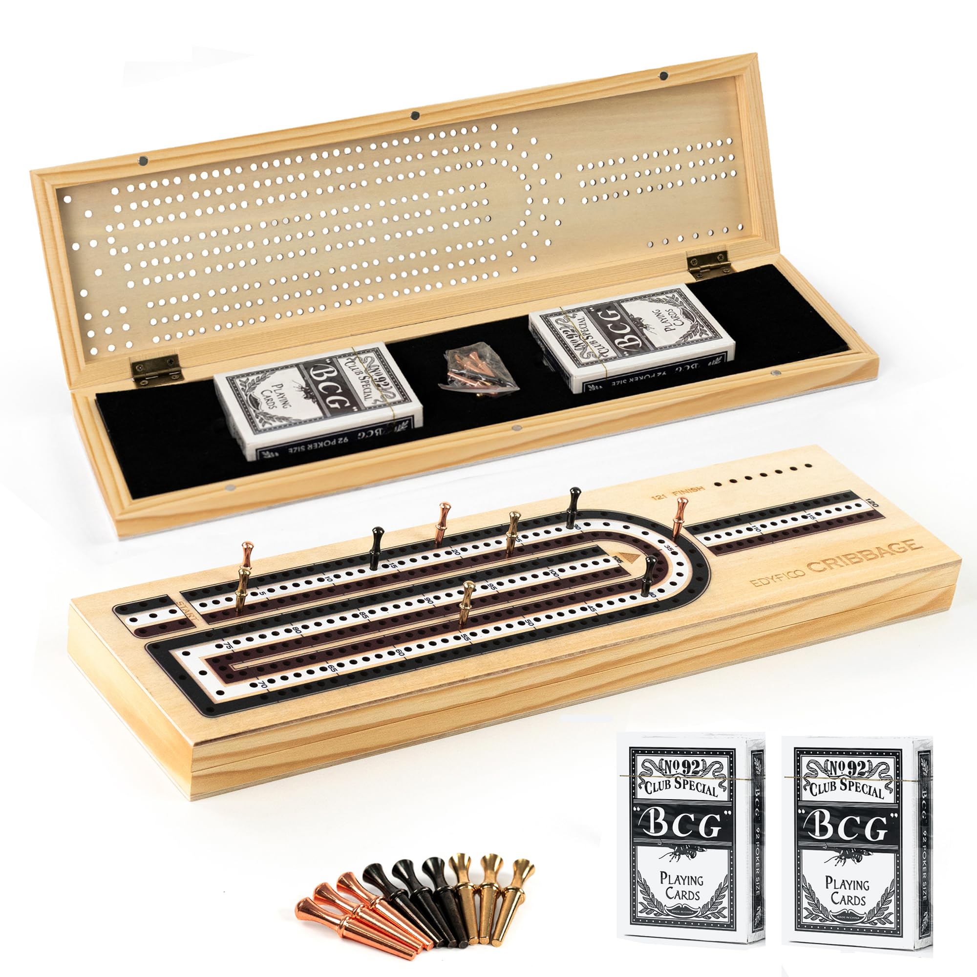Cribbage Board Game Set 3-Track enhanced Wooden Cribbage Board with Ma ...