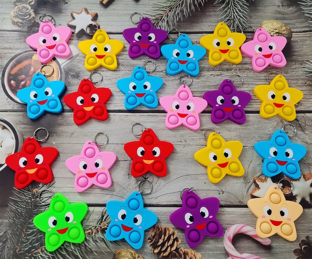 mypush popo 24 Packs Wish Sky Stars Students Christmas Gifts Bulk Rainbow Fidgets Gifts, Mini Pop Holiday Classroom Prize Party