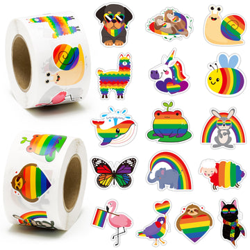 Beyumi Lgbt Animal Roll Stickers - 1000Pcs Rainbow Flag Animal Stickers In 2 Rolls Waterproof Vinyl Gay Pride Decals For Transgender Lesbian Bi Nonbinary Pride Parades Events Decoration Accessories