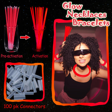 Ilhsty 100 Pcs 8'' Red Glow Sticks Glow Necklaces In The Dark Party Favors Supplies Bright Glowsticks Bulk With Accessories For