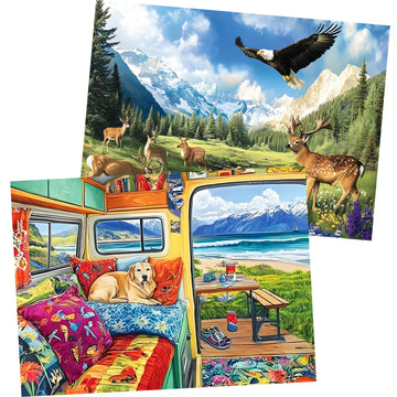2 Pack 500 Pieces Puzzle for mature-themeds Grassland Snow Mountain Scenery Puzzles Deer Jigsaw Puzzles 500 Pieces RV Travel Puzzles 500 Piece mature-themed Puzzle Challenging Family Activity Great Gift