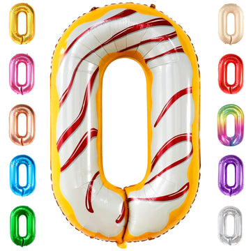 Katchon, Donut Balloon Number 0-40 Inch | Donut 0 Balloon Number For Donut Party Decorations | Donut 0 Balloon For Sweet Theme Party Supplies | Donut Birthday Balloons, 0 Digit Balloon, Zero Balloon