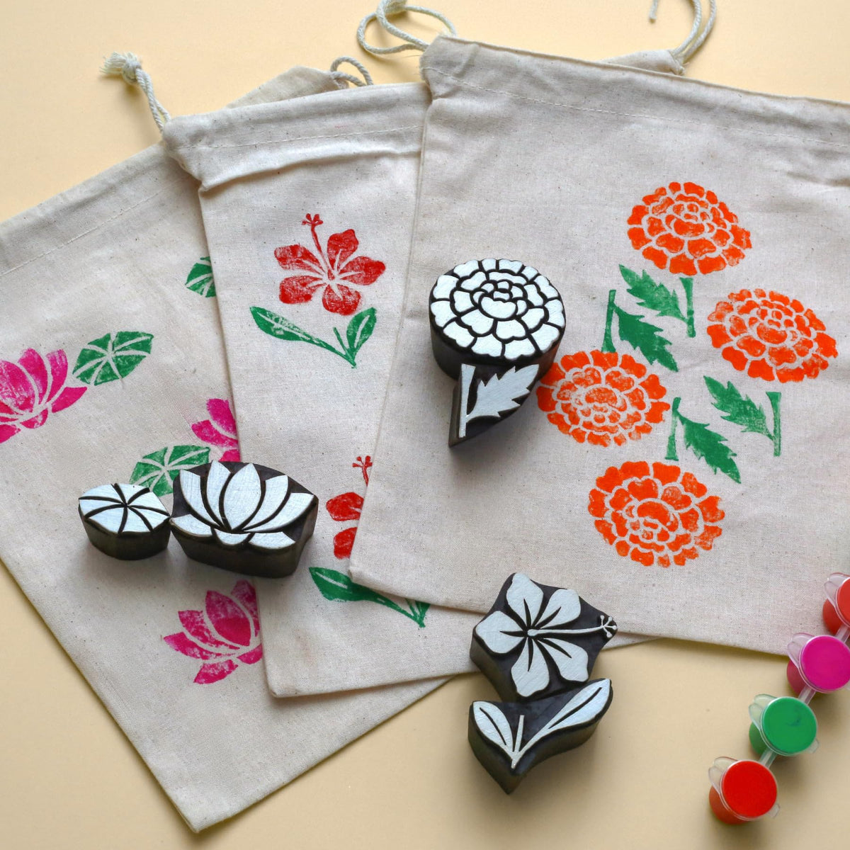 Gubbachhi Wooden Stamp Art Flowers For Kids 3+ Yrs, 4 To 8 Years | Diy Art & Craft Toy With Wooden Stamps | Montessori Inspired 