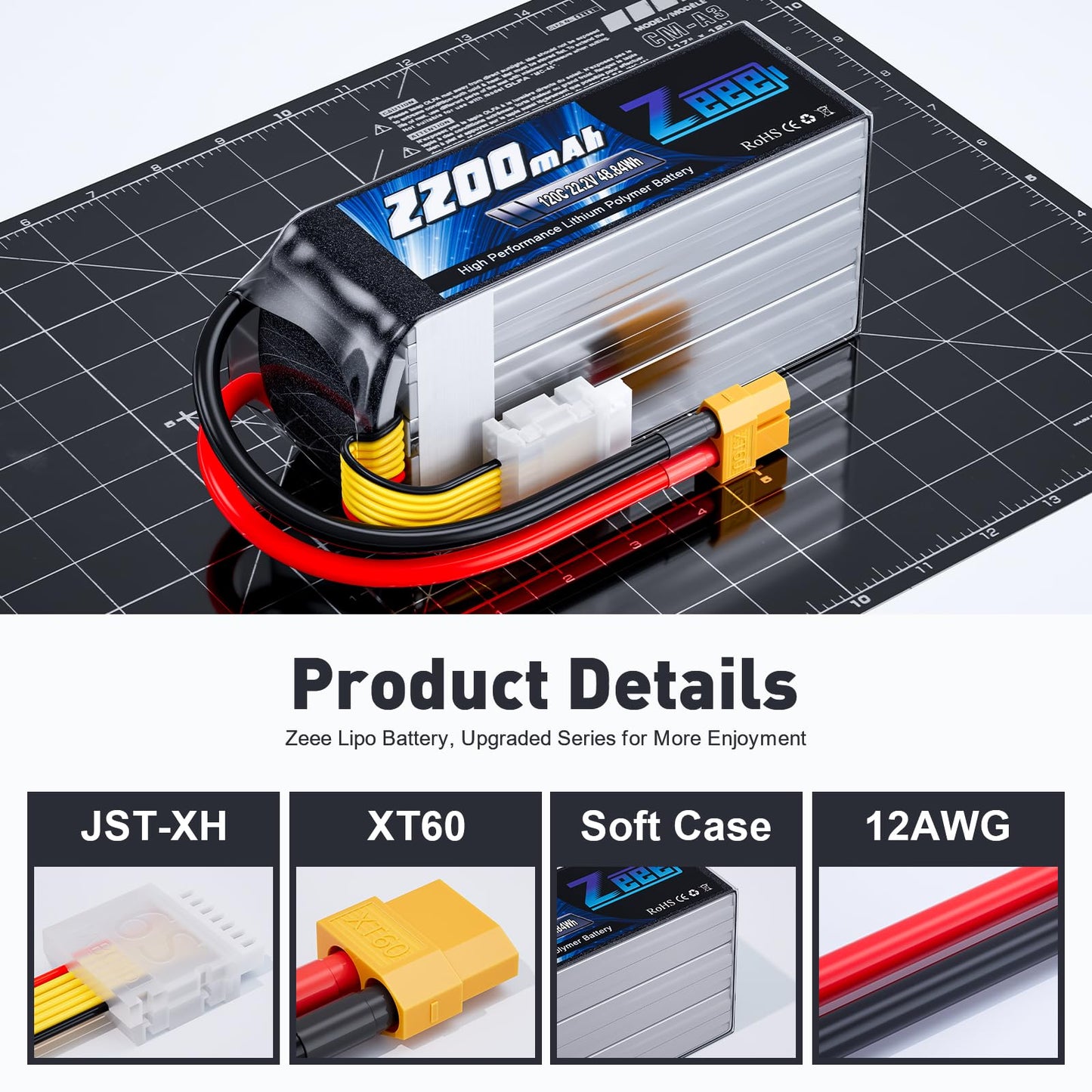 Zeee 6S Lipo Battery 2200mAh 22.2V 120C Soft Case Battery with XT60 Connector for RC Airplane Helicopter RC Car Truck Tank Drone