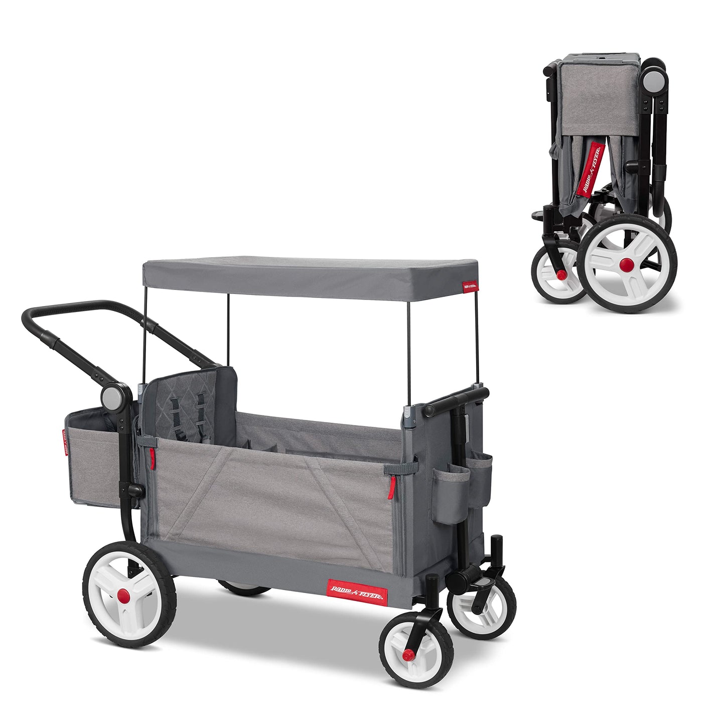 Radio Flyer Odyssey Stroll 'N Wagon, Grey Push Wagon With Canopy And Bag, 1+ Years