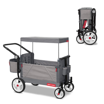 Radio Flyer Odyssey Stroll 'N Wagon, Grey Push Wagon With Canopy And Bag, 1+ Years