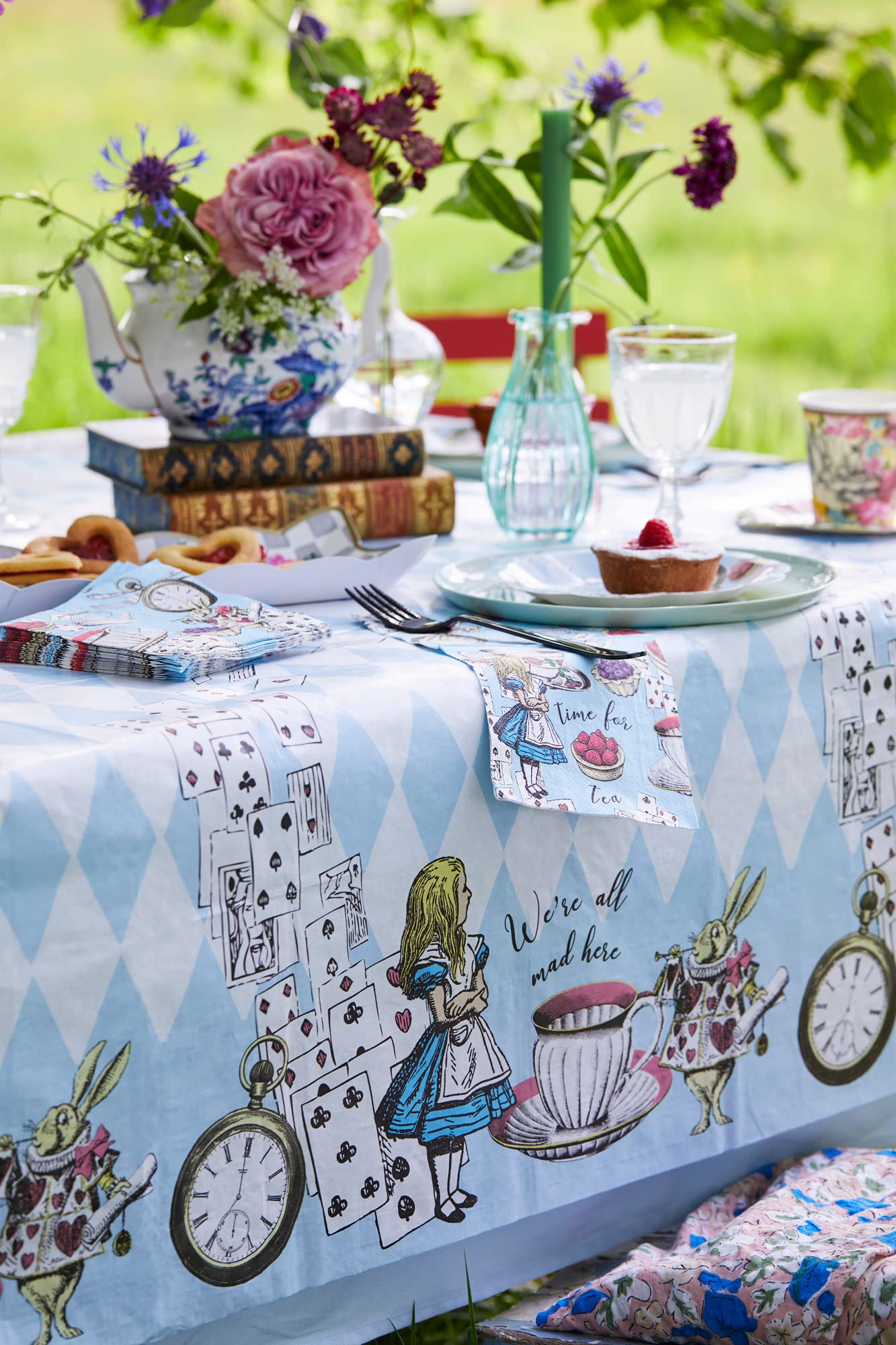 Talking Tables Blue Alice in Wonderland Paper Table Cover | Disposable Tablecloth, Home Recyclable | Supplies for Mad Hatter Tea