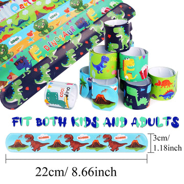 DERAYEE 24 Pcs Dinosaur Slap Bracelets for Kids, Jurassic Forest World theme Snap Bands Toy Gift Party Favor Supplies for Dino P