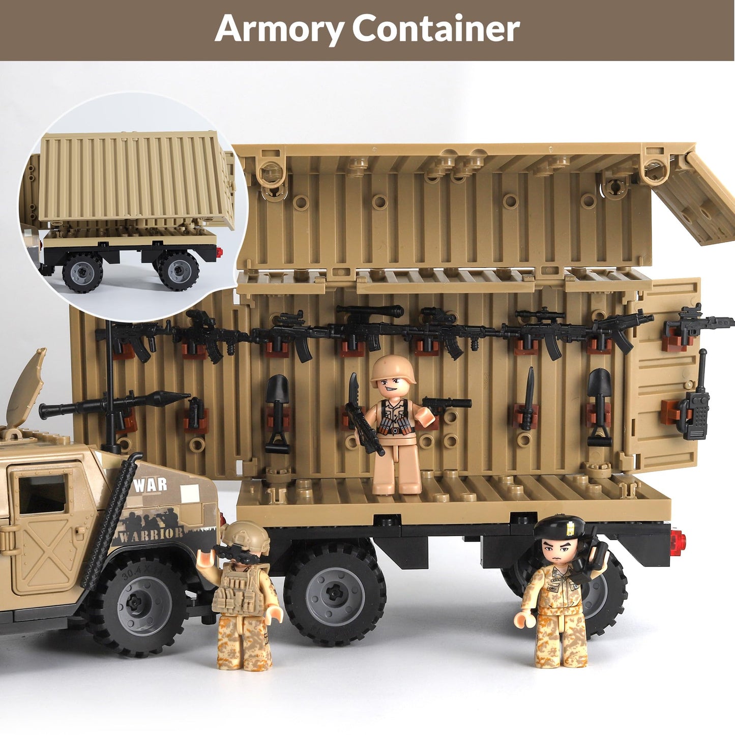 Yanscian Military Vehicle Building Blocks Sets with 7 Minifigures Army Vehicle Truck Hummer with protective coveringy Trailer Container Building Kit Car Building Toys Gift for Boys mature-themed.