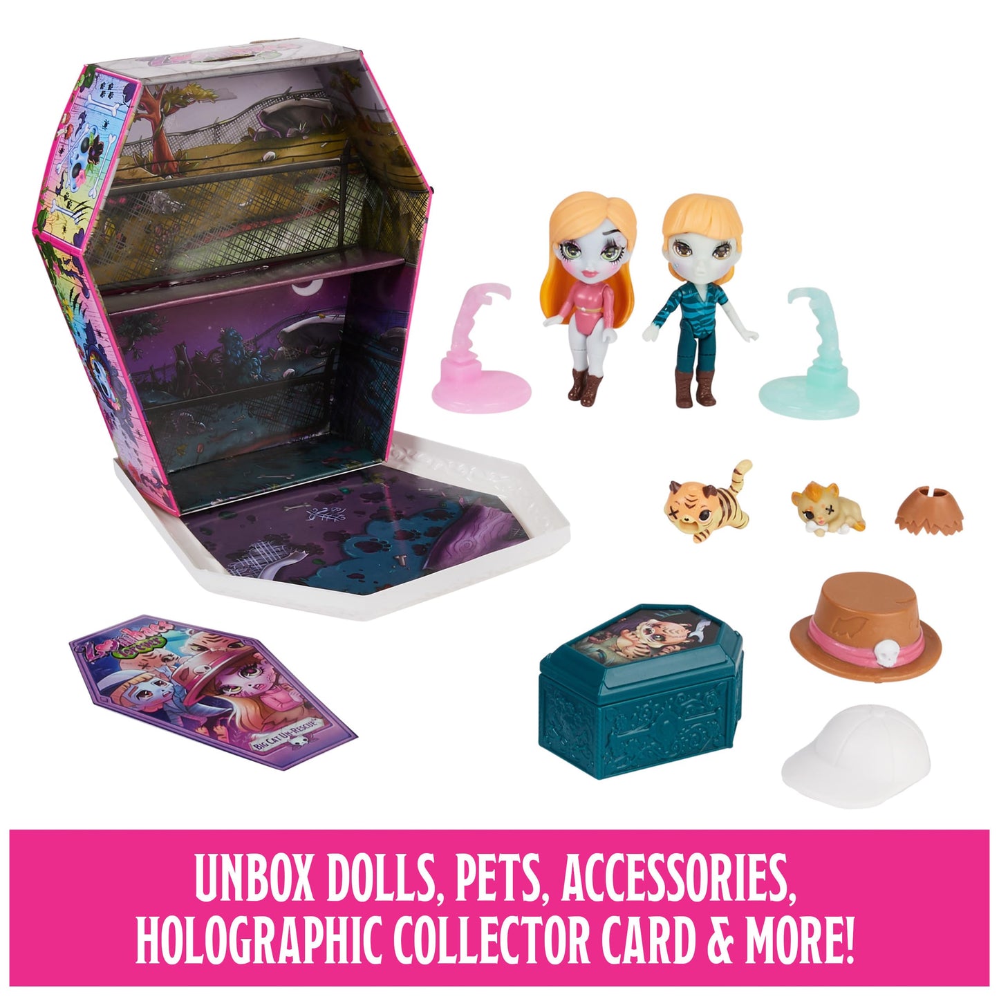 Zombaes Forever  Wild Vibes  Big Cat Un-Rescue Zombie Dolls & Accessories Deluxe Set  2 limited availability 3.5-inch Figures  2 Pets & More  Kids Toys for Girls