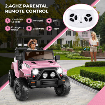 Hikole Electric Ride on Car for Kids, 12V Battery Powered Car w/Parent Remote Control, Music, Windshield, Spring Suspension, 3 S