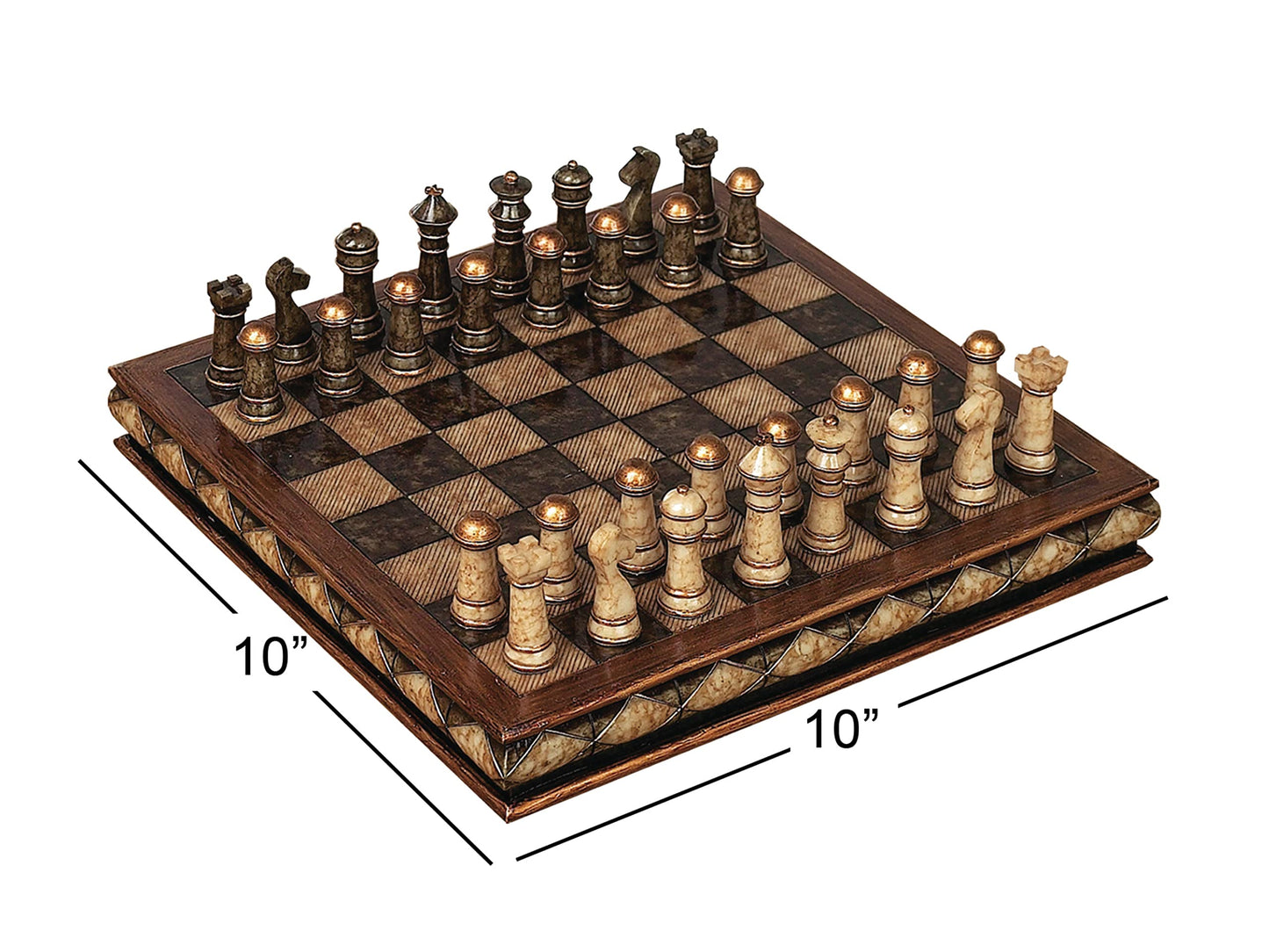 Deco 79 Polystone Chess Game Set, 10' X 10' X 3', Brown