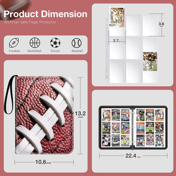Lalasu Football Card Binder, 2024-2025 Football Trading Cards Binder with Wristband,990 Double Sided Pockets Sleeves PU Card Alb