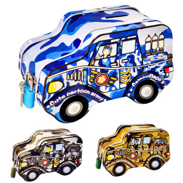 Funblast Piggy Bank For Kids - Set Of 2 Money Saving Box For Kids, Return Gifts For Kid, Car Shaped Coin Box With Lock & Key - R