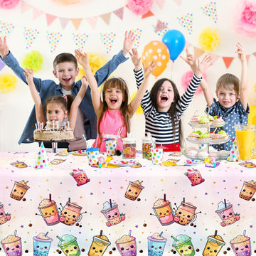 Dydamud Boba Tea Party Decorations,3Pcs Bubble Tea Birthday Tablecloths Waterproof Plastic Boba Table Covers For Boba Party Deco